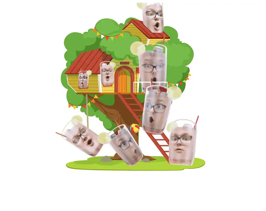 Cups of bryce tea playing on a treehouse